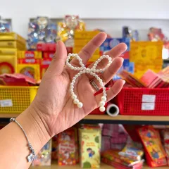 1 Nơ Ngọc Trai Trang Trí Giỏ Quà Tết - Nơ Trang Trí Tết