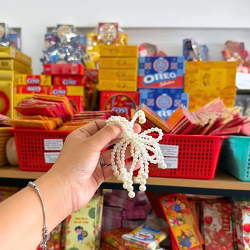 1 Nơ Ngọc Trai Trang Trí Giỏ Quà Tết - Nơ Trang Trí Tết