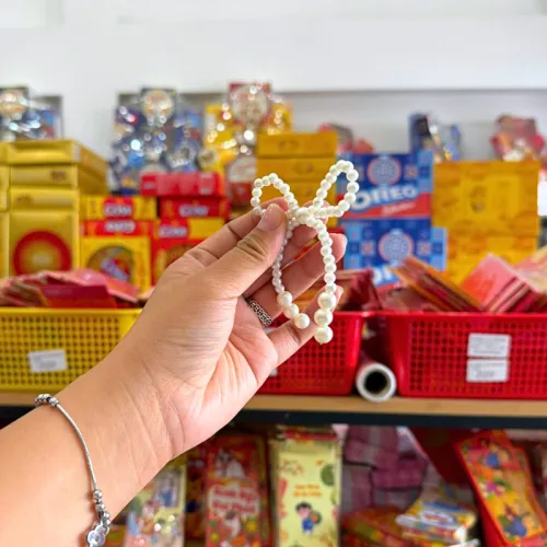 1 Nơ Ngọc Trai Trang Trí Giỏ Quà Tết - Nơ Trang Trí Tết