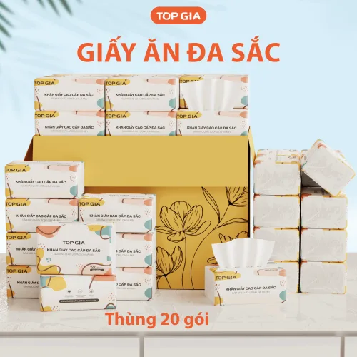 Giấy ăn Topgia Đa Sắc, thùng 10 gói, 240 tờ 4 lớp