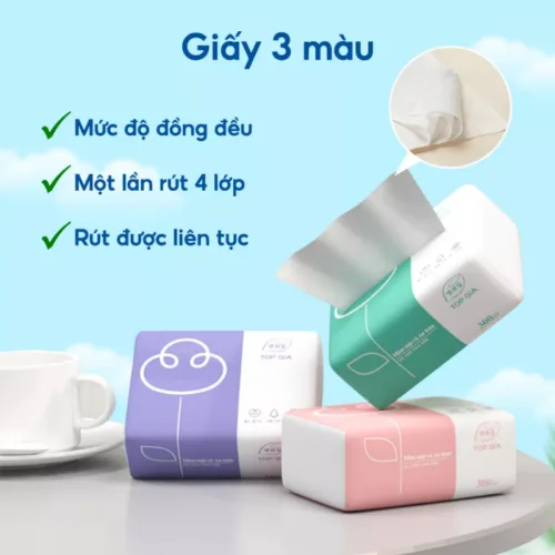 Bảng giá sỉ 1 Thùng 30 Gói Khăn Giấy Ăn 3 Màu Top Gia Loại Nhỏ