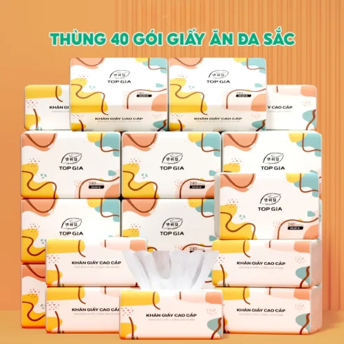 Khăn Giấy Ăn Top Gia Sắc Màu Loại Nhỏ, 1 Thùng 40 Gói