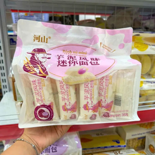 1 Thùng Bánh Mì Sữa Chua Mini Ông Già HESHAN Vị Khoai Môn (360g x 12 Bịch)