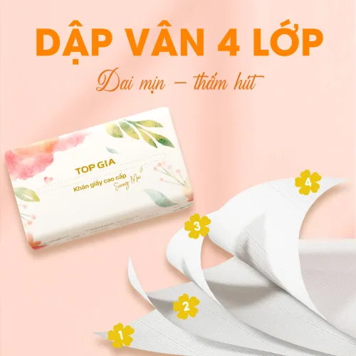 Giấy ăn Topgia Sương Mai 4 lớp, thùng 20 gói 460 tờ