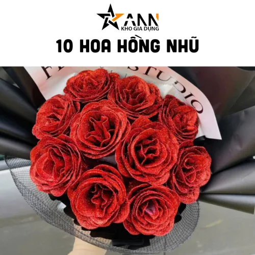 10 Bông Hồng Nhũ Tông Đỏ Size To