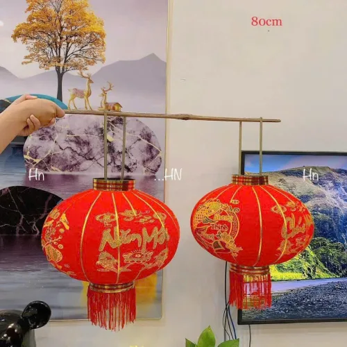 Bảng giá sỉ 2 LỒNG ĐÈN NHUNG KẺ TẾT 80CM(Giá 2 cái)
