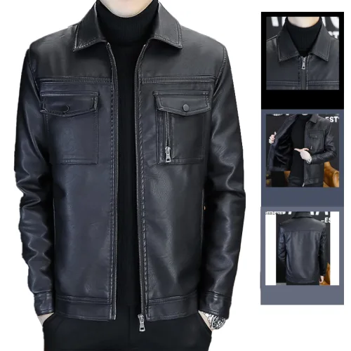 Áo Khoác Da Nam Cổ Bẻ Lót Vải Dù Phối Túi Hai Bên Cao Cấp (Có size to 3x)