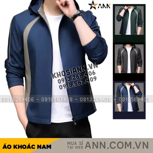 Áo Khoác Dù Nam Có Nón Phối Sọc Hai Bên Cao Cấp