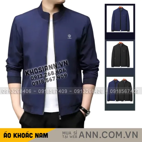 Áo Khoác Dù Nam Cổ Trụ Trong Lót Dù Sọc Có Túi Trong Cao Cấp