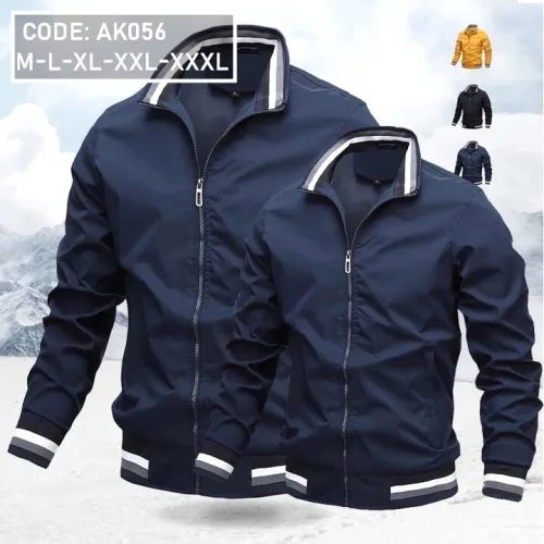Áo Khoác Dù Nam 2 Lớp Cổ Trụ Phối Sọc