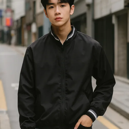 Áo Khoác Dù Nam 2 Lớp Cổ Trụ Phối Sọc