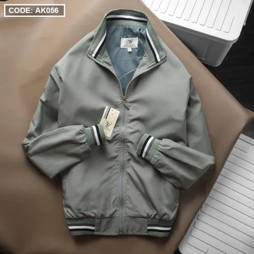 Áo Khoác Dù Nam 2 Lớp Cổ Trụ Phối Sọc
