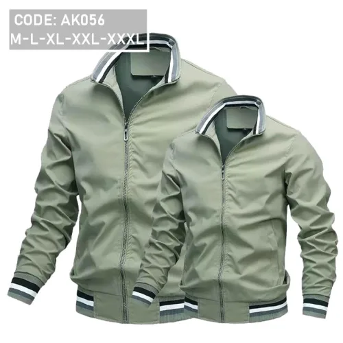 Áo Khoác Dù Nam 2 Lớp Cổ Trụ Phối Sọc