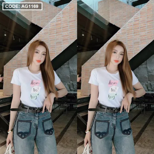 Áo nữ thun thái form suông ôm vừa in chữ vẽ màu