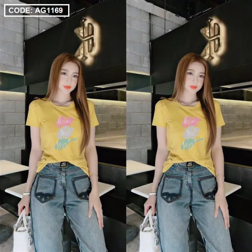 Áo nữ thun thái form suông ôm vừa in chữ vẽ màu