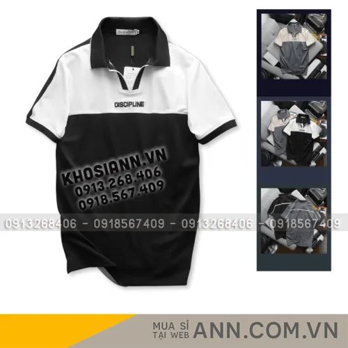 Áo Thun Cổ Bẻ Phối Màu Và Thêu Chữ Discipline (Có Size 3XL)