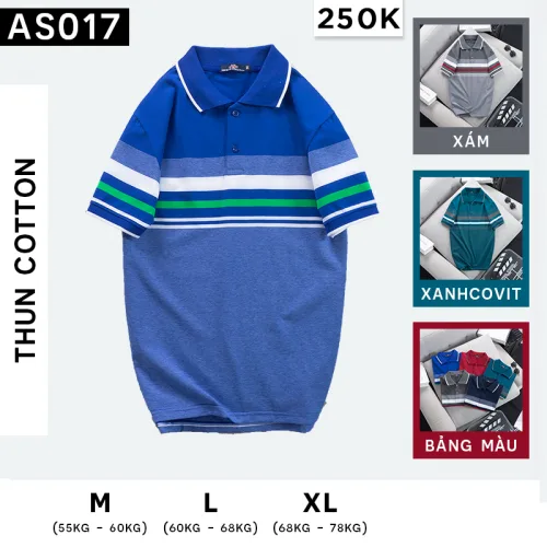 Áo thun cotton cổ bẻ sọc ngang( giá mới)