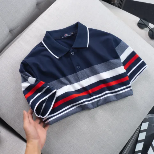 Áo thun cotton cổ bẻ sọc ngang( giá mới)