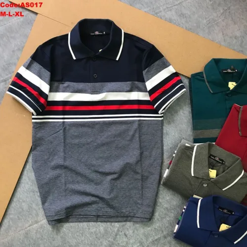Áo thun cotton cổ bẻ sọc ngang( giá mới)