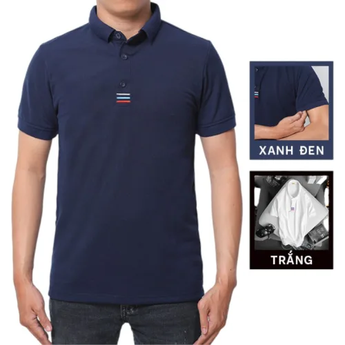 Áo thun nam cổ polo thêu 3 sọc đỏ xanh( giá mới)