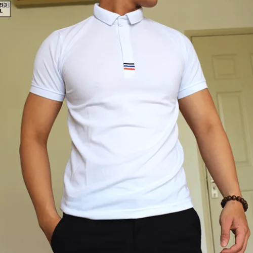 Áo thun nam cổ polo thêu 3 sọc đỏ xanh( giá mới)