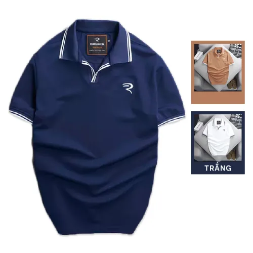 Áo Thun Nam Cá Sấu Polo Viền Bo Ngực Thêu Logo Chữ R (Có Size 3XL)
