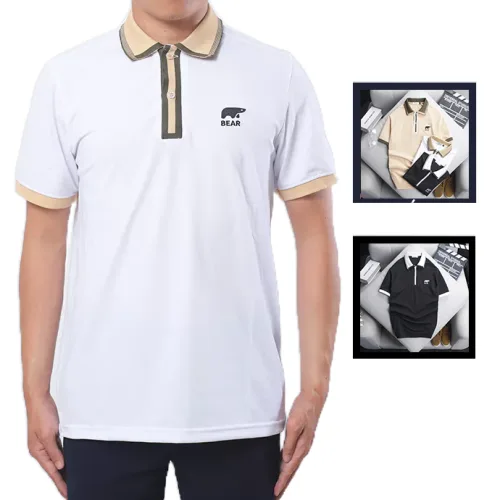 Áo Thun Nam Có Cổ Cá Sấu Viền Sọc Thêu Logo Bear (Có Size 3XL)