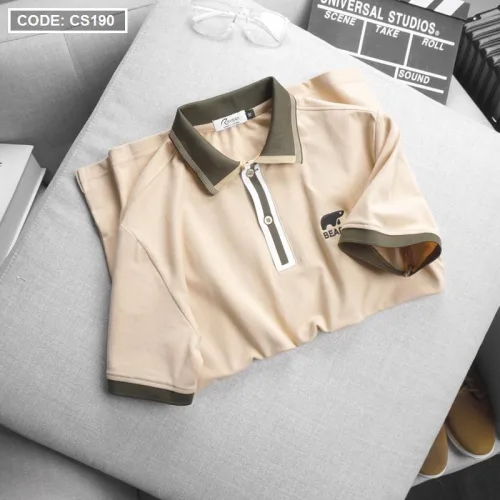 Áo Thun Nam Có Cổ Cá Sấu Viền Sọc Thêu Logo Bear (Có Size 3XL)