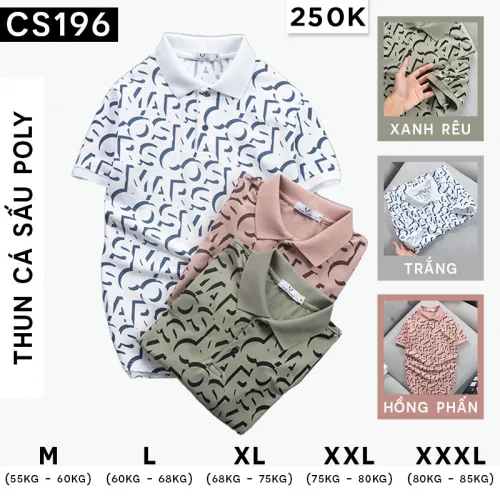 Áo Thun Nam Cá Sấu Poly In Chữ Cái (Có size 3x)