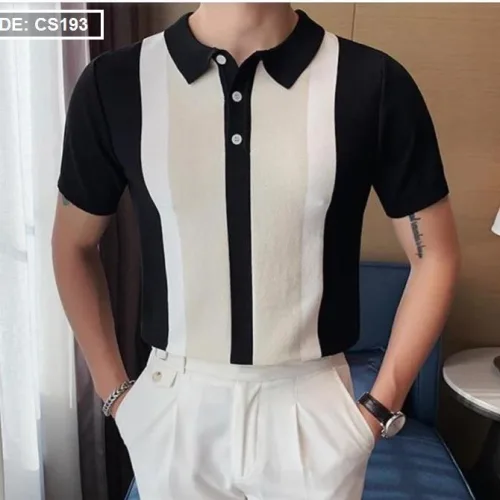 Áo thun nam cá sấu poly sọc đứng cổ điển (có size 3x)
