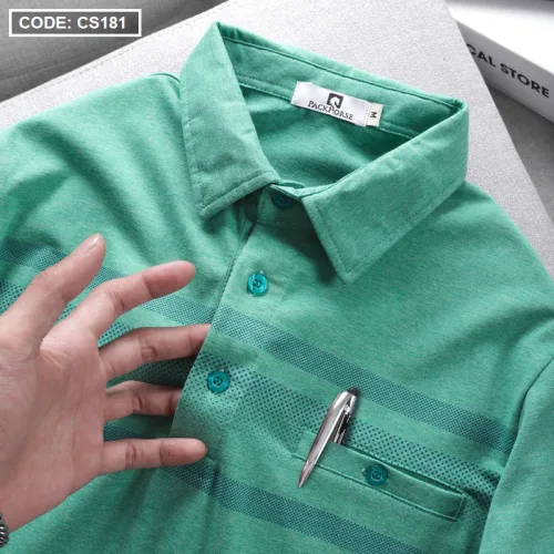 Áo Thun Nam Tay Ngắn Có Cổ Có Túi Thun Cotton Đốm