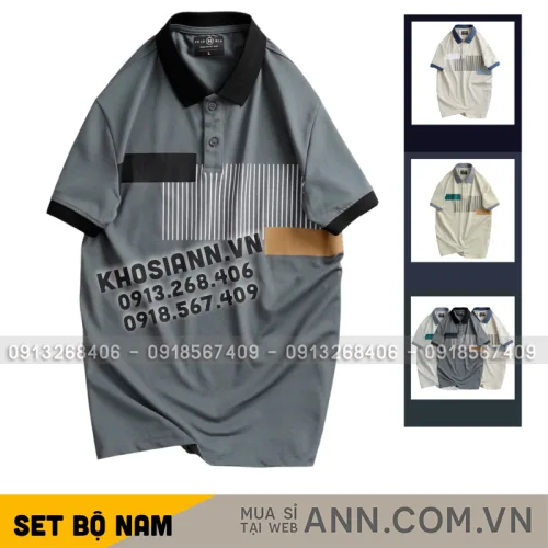 Áo Thun Nam Cổ Bẻ Họa Tiết Sọc Dọc Có Viền Bo Tay Áo (Có Size 3XL)