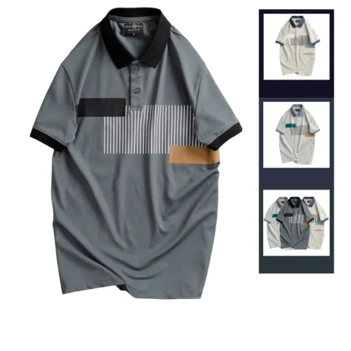 Hình ảnh Áo Thun Nam Cổ Bẻ Họa Tiết Sọc Dọc Có Viền Bo Tay Áo (Có Size 3XL) trong bộ sưu tập áo polo nam