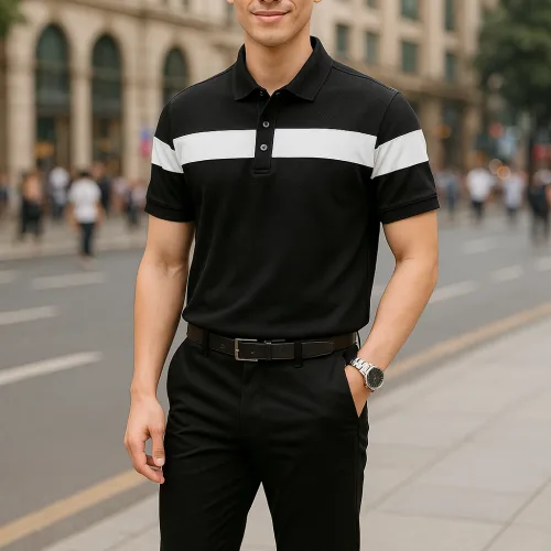Áo Thun Nam Cổ Bẻ Họa Tiết Sọc Ngang Trước Ngực Bền Đẹp (Có Size 3XL)