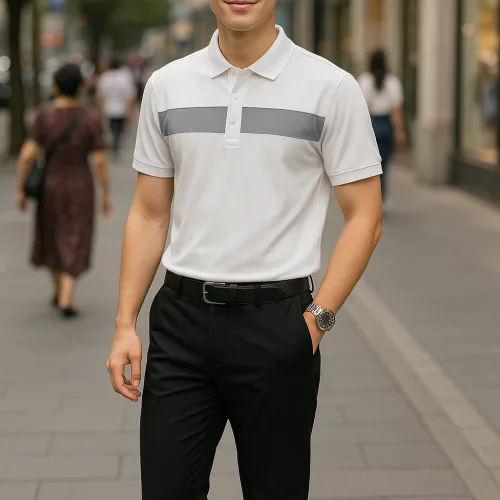 Áo Thun Nam Cổ Bẻ Họa Tiết Sọc Ngang Trước Ngực Bền Đẹp (Có Size 3XL)
