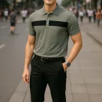 Áo Thun Nam Cổ Bẻ Họa Tiết Sọc Ngang Trước Ngực Bền Đẹp (Có Size 3XL)