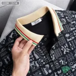 Áo Thun Nam Cổ Bẻ In Hoạ Tiết Viền Bo Màu (Có size 3x)