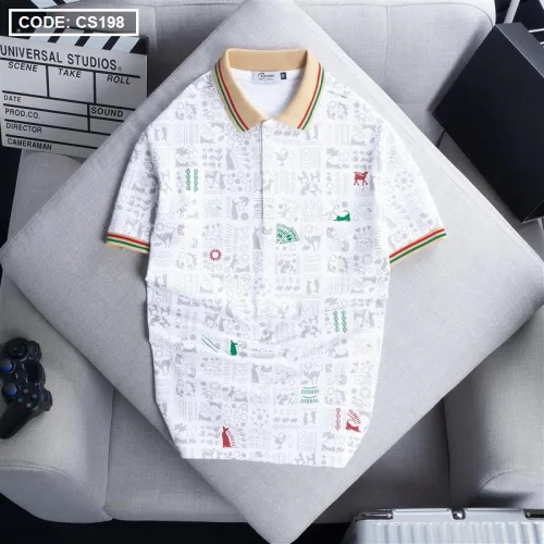 Áo Thun Nam Cổ Bẻ In Hoạ Tiết Viền Bo Màu (Có size 3x)