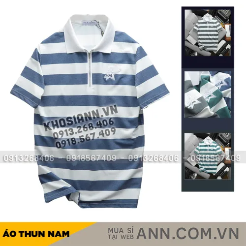 Áo Thun Nam Cổ Bẻ Pack Horse Sọc Ngang Thêu Logo trước Ngực (Có Size 3X)