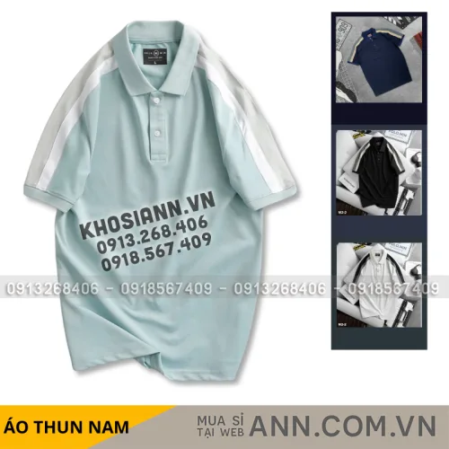 Áo Thun Nam Cổ Bẻ Phối Sọc Tay Áo (Có Size 3XL)