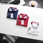 Áo thun nam cổ bẻ thêu chữ thun co giãn