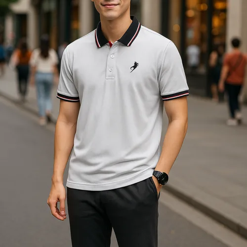 Áo Thun Nam Cổ Bẻ Thêu Logo Con Ngựa Viền Bo Tay Áo