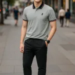 Áo Thun Nam Cổ Bẻ Thêu Logo Con Ngựa Viền Bo Tay Áo