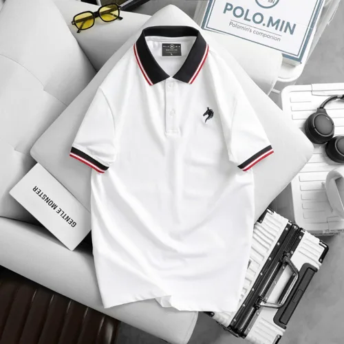 Áo Thun Nam Cổ Bẻ Thêu Logo Con Ngựa Viền Bo Tay Áo