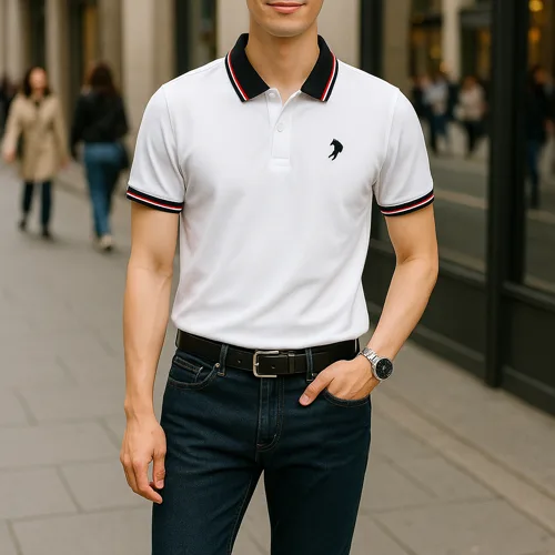 Áo Thun Nam Cổ Bẻ Thêu Logo Con Ngựa Viền Bo Tay Áo
