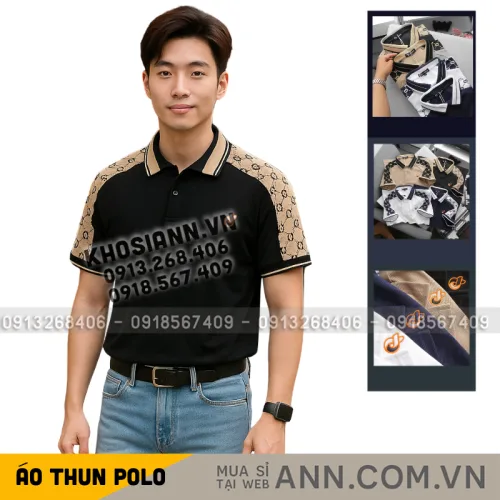 Áo Thun Nam Cổ Bẻ Thêu Logo Trước Ngực & Phối Họa Tiết Chữ G (Có Size 3xl)