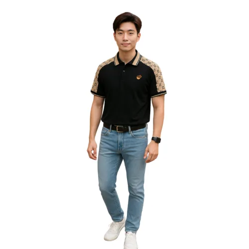 Áo Thun Nam Cổ Bẻ Thêu Logo Trước Ngực & Phối Họa Tiết Chữ G (Có Size 3xl)