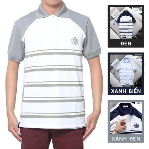 Áo Thun Polo Cá Sấu Thân Phối Sọc In Logo