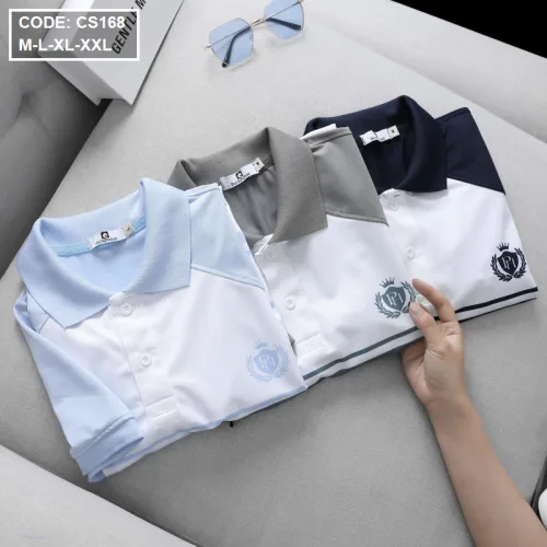 Áo Thun Polo Cá Sấu Thân Phối Sọc In Logo
