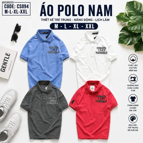 Áo Thun Nam Polo Cổ Bẻ Vải Thêu Chữ